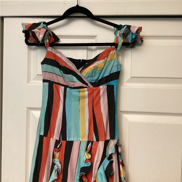 Caroline Constas Ruffle Rainbow Stripe Gown Maxi Dress in Black Multi - Picture 6 of 9